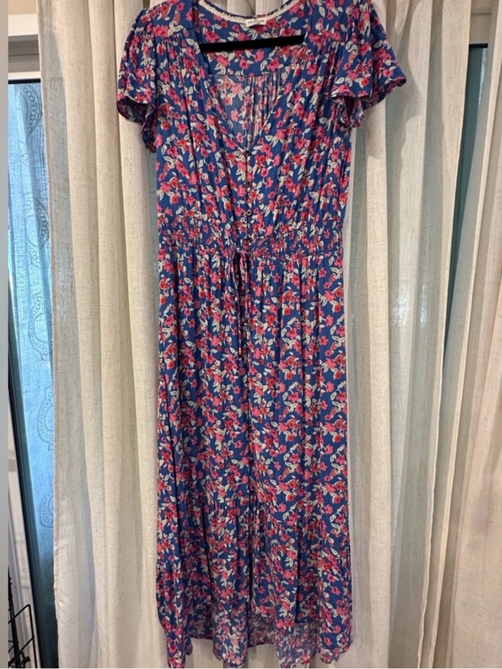 Mason & Belle Floral Blue Maxi Dress with Pink Accent